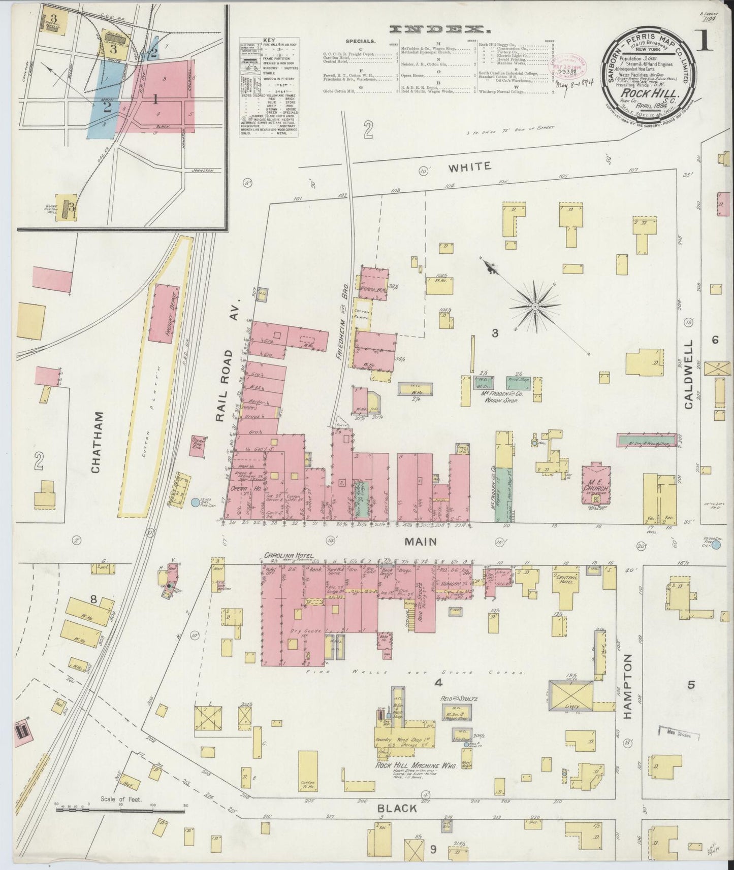Sanborn Fire Insurance Map from Rock Hill, York County, South Carolina. (1894) – Historic Sanborn Fire Insurance Map Print