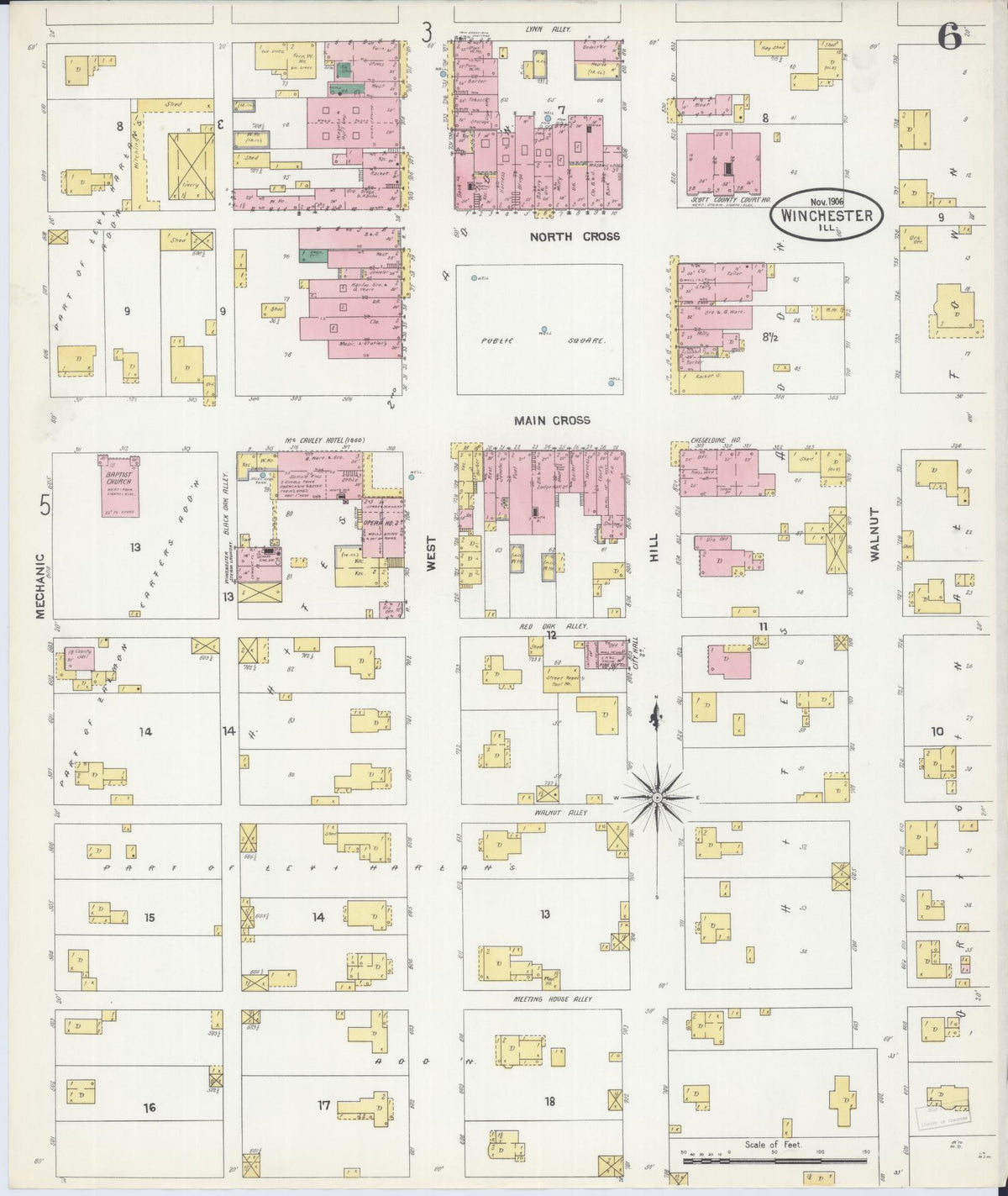 Sanborn Fire Insurance Map from Winchester, Scott County, Illinois (1906), Sheet #0006 - Historic Sanborn Fire Insurance Map Print, vintage old map wall art, antique decor, genealogy gift, Illinois Illinois map