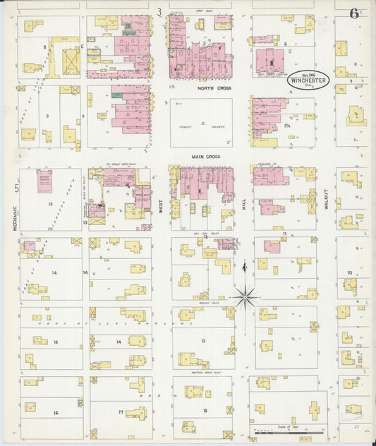 Sanborn Fire Insurance Map from Winchester, Scott County, Illinois (1906), Sheet #0006 - Historic Sanborn Fire Insurance Map Print, vintage old map wall art, antique decor, genealogy gift, Illinois Illinois map