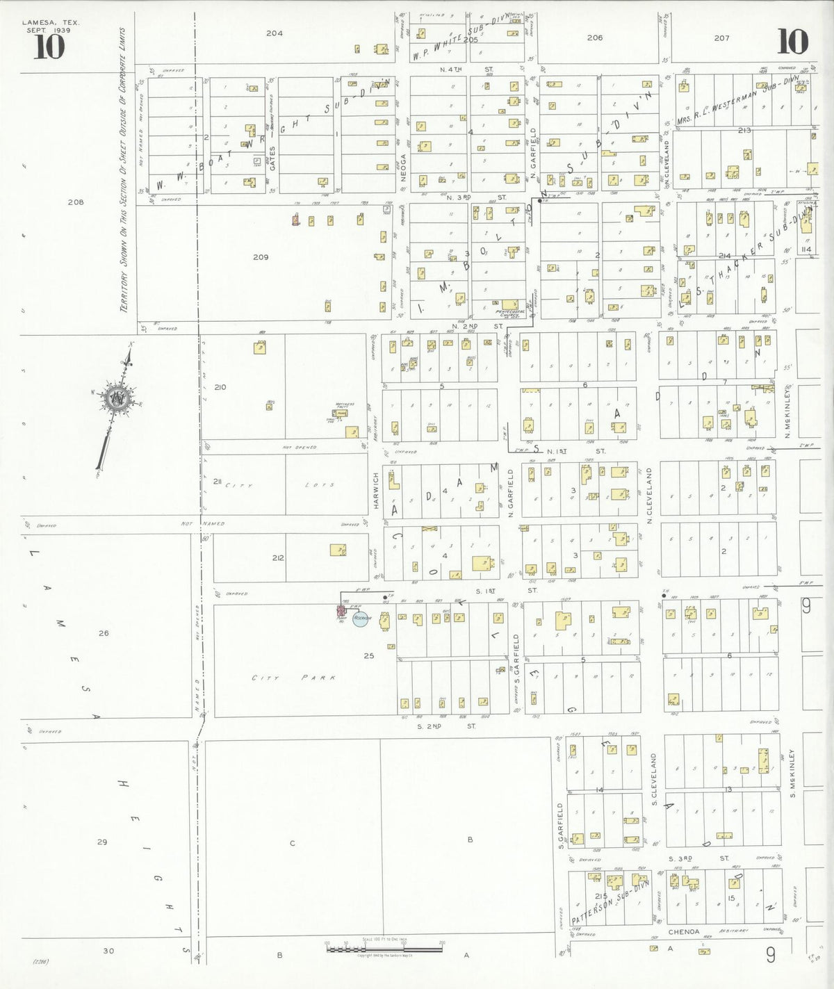 Sanborn Fire Insurance Map from Lamesa, Dawson County, Texas (1939), Sheet #0010 - Complete Map Set gallery image, historic Sanborn map, vintage wall art, Texas Texas