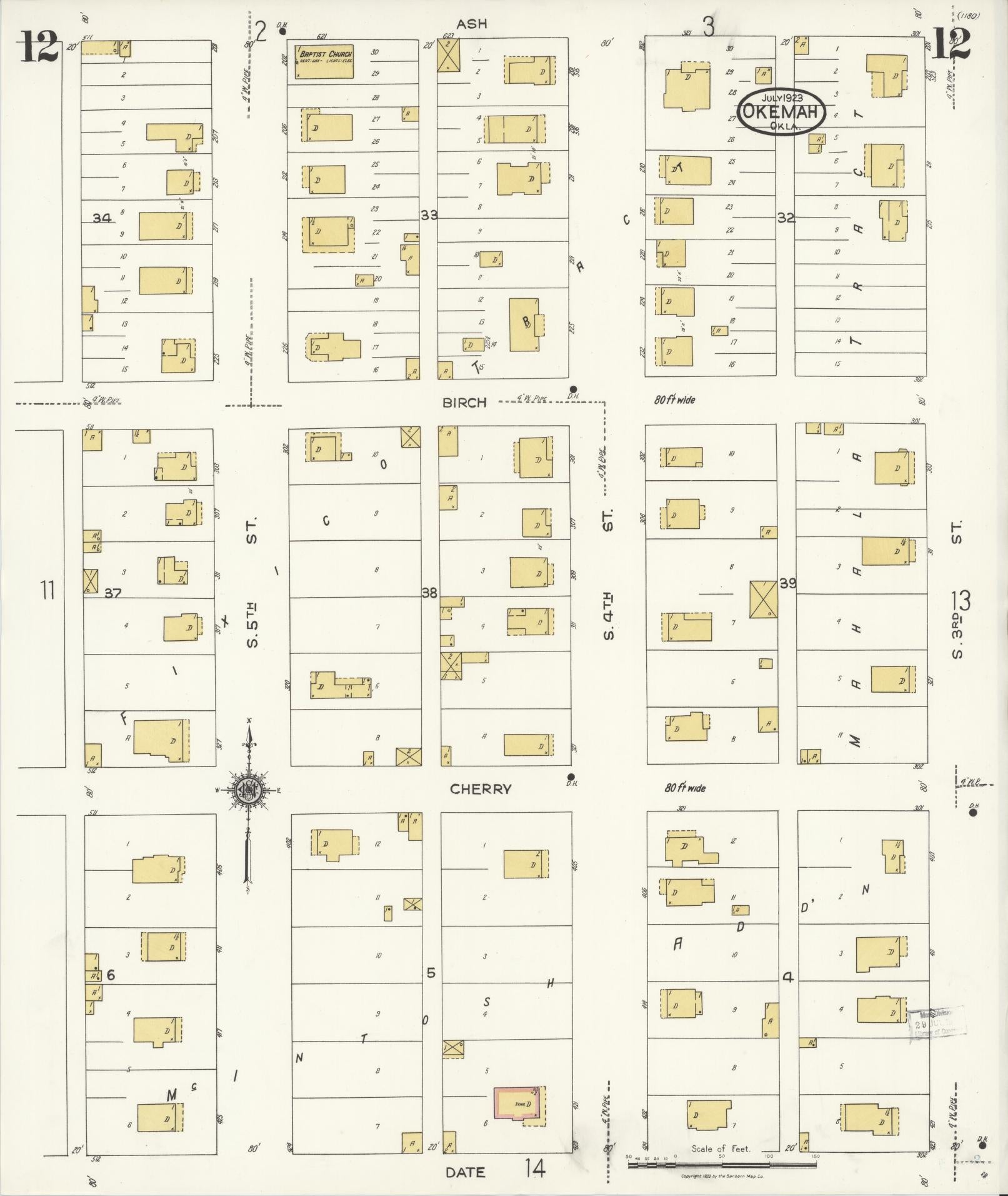 Sanborn Fire Insurance Map from Okemah, Okfuskee County, Oklahoma (1923), Sheet #0012 - Complete Map Set gallery image, historic Sanborn map, vintage wall art, Oklahoma Oklahoma