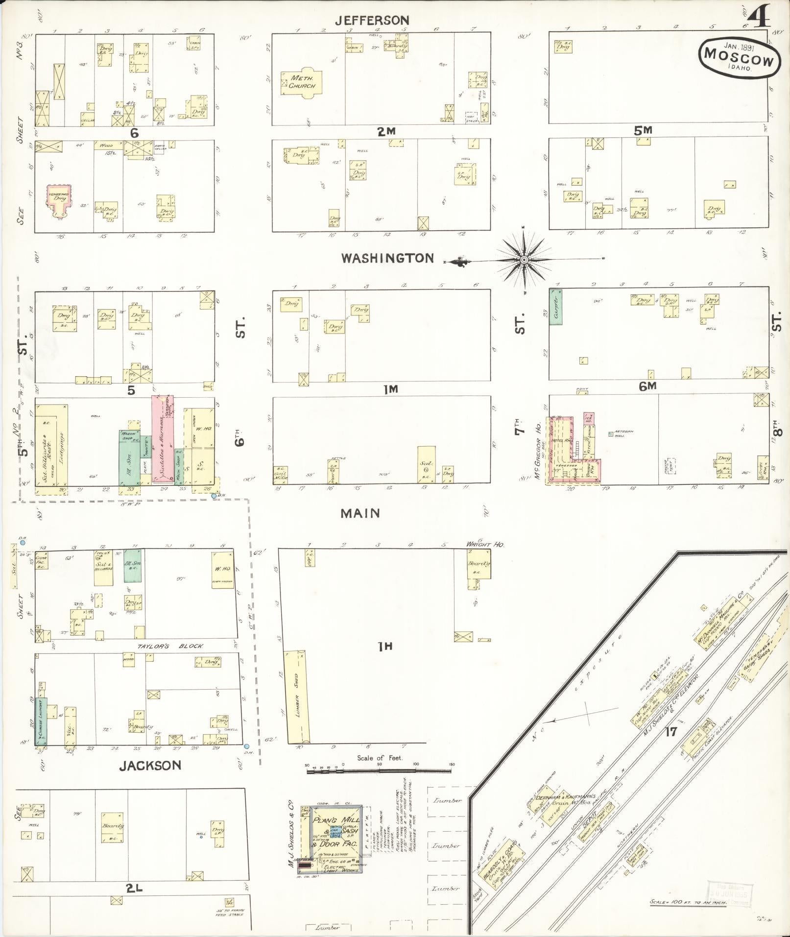 Sanborn Fire Insurance Map from Moscow, Latah County, Idaho (1891), Sheet #0004 - Complete Map Set gallery image, historic Sanborn map, vintage wall art, Idaho Idaho