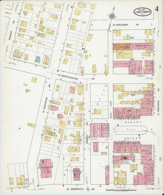 Sanborn Fire Insurance Map from Lake Forest, Lake County, Illinois (1917), Sheet #0004 - Historic Sanborn Fire Insurance Map Print, vintage old map wall art, antique decor, genealogy gift, Illinois Illinois map