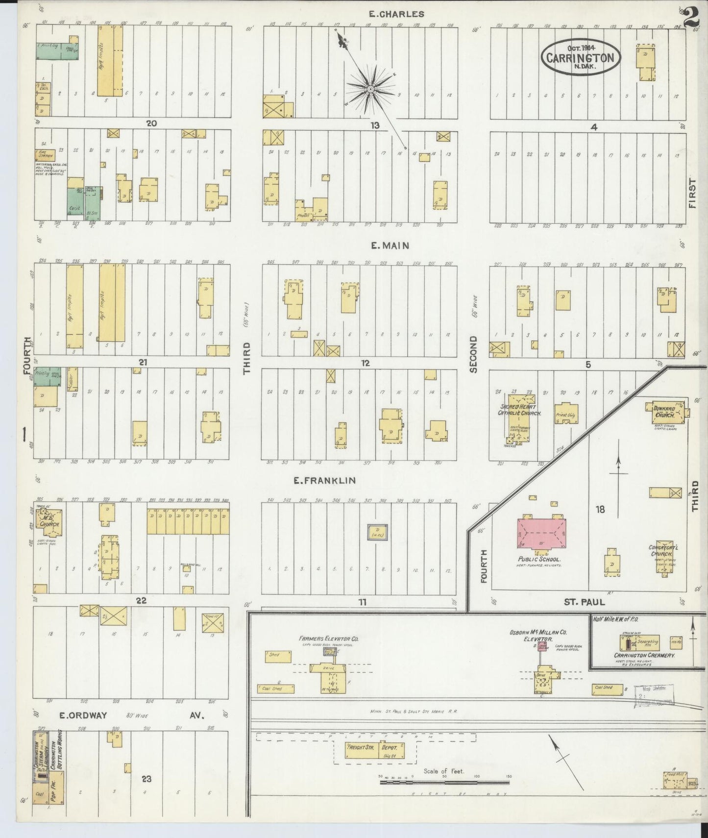 Sanborn Fire Insurance Map from Carrington, Foster County, North Dakota (1904), Sheet #0002 - Historic Sanborn Fire Insurance Map Print, vintage old map wall art, antique decor, genealogy gift, North Dakota North Dakota map