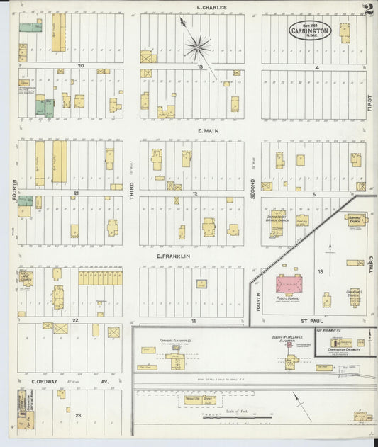 Sanborn Fire Insurance Map from Carrington, Foster County, North Dakota (1904), Sheet #0002 - Historic Sanborn Fire Insurance Map Print, vintage old map wall art, antique decor, genealogy gift, North Dakota North Dakota map