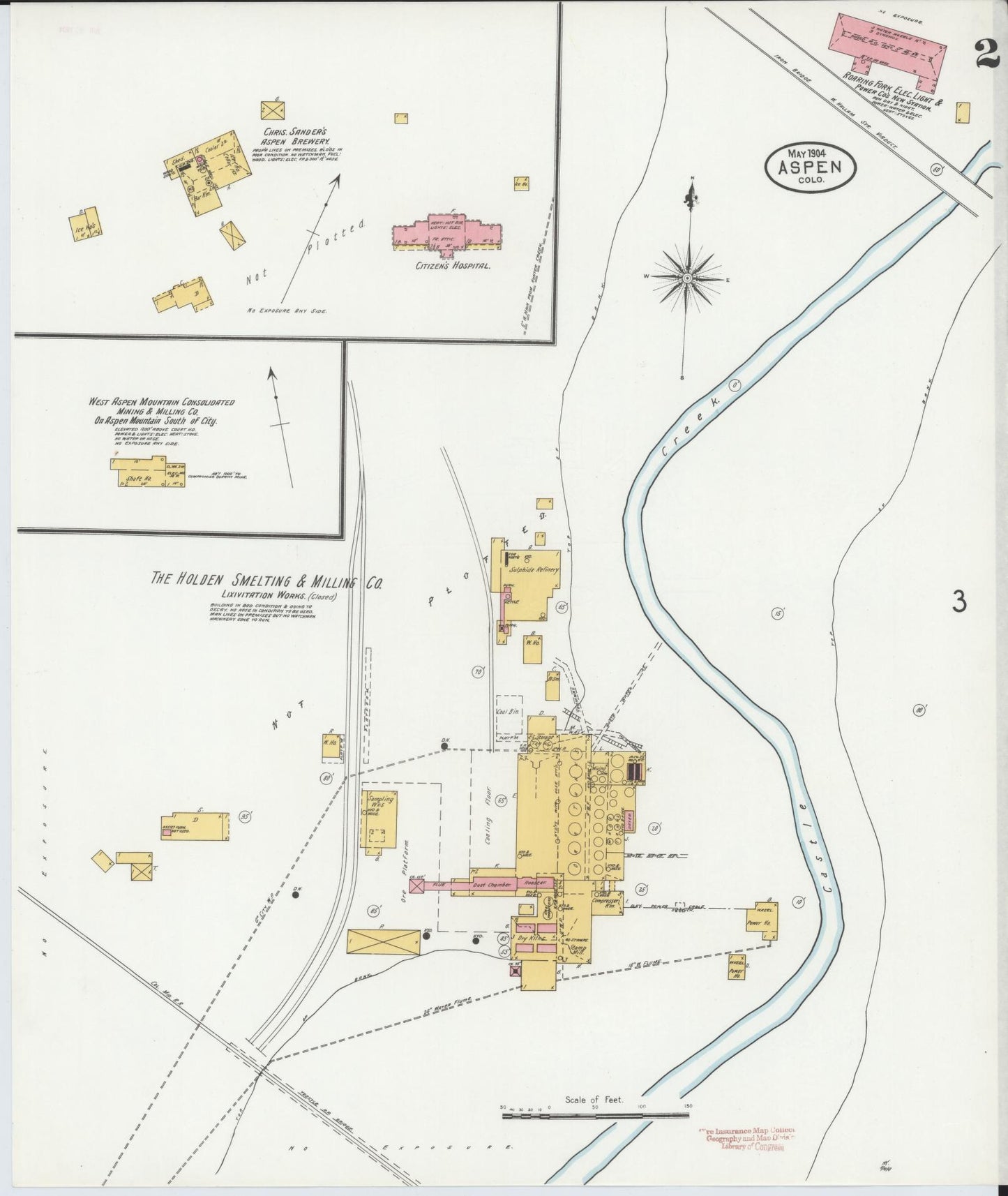 Sanborn Fire Insurance Map from Aspen, Pitkin County, Colorado (1904), Sheet #0002 - Complete Map Set gallery image, historic Sanborn map, vintage wall art, Colorado Colorado