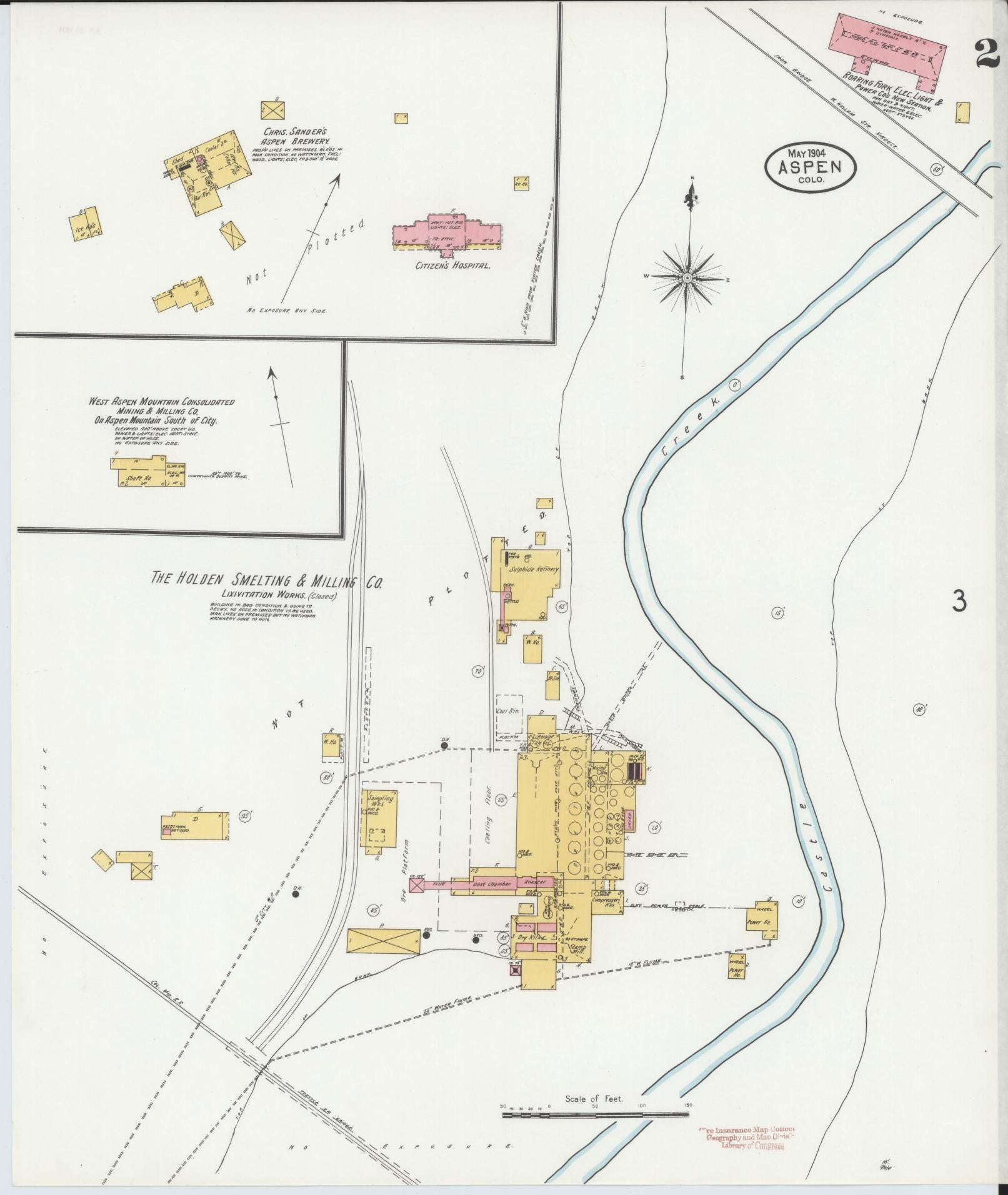 Sanborn Fire Insurance Map from Aspen, Pitkin County, Colorado (1904), Sheet #0002 - Complete Map Set gallery image, historic Sanborn map, vintage wall art, Colorado Colorado