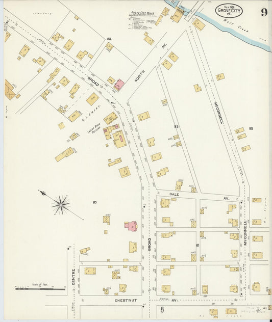 Sanborn Fire Insurance Map from Grove City, Mercer County, Pennsylvania (1906), Sheet #0009 - Historic Sanborn Fire Insurance Map Print, vintage old map wall art, antique decor, genealogy gift, Pennsylvania Pennsylvania map
