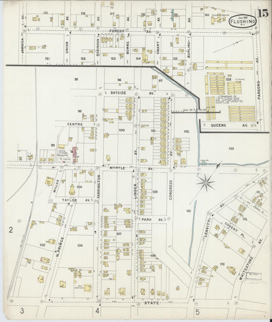 Sanborn Fire Insurance Map from Flushing, Queens County, New York (1897), Sheet #0015 - Historic Sanborn Fire Insurance Map Print, vintage old map wall art, antique decor, genealogy gift, New York New York map