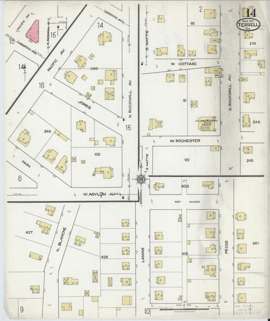 Sanborn Fire Insurance Map from Terrell, Kaufman County, Texas (1921), Sheet #0014 - Historic Sanborn Fire Insurance Map Print, vintage old map wall art, antique decor, genealogy gift, Texas Texas map