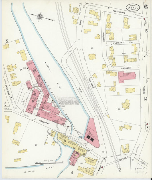 Sanborn Fire Insurance Map from Athol, Worcester County, Massachusetts (1911), Sheet #0006 - Historic Sanborn Fire Insurance Map Print, vintage old map wall art, antique decor, genealogy gift, Massachusetts Massachusetts map