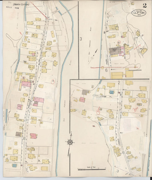Sanborn Fire Insurance Map from Clifton, Greenlee County, Arizona (1948), Sheet #0002 - Historic Sanborn Fire Insurance Map Print, vintage old map wall art, antique decor, genealogy gift, Arizona Arizona map