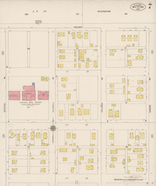 Sanborn Fire Insurance Map from Whitefish, Flathead County, Montana (1922), Sheet #0007 - Historic Sanborn Fire Insurance Map Print, vintage old map wall art, antique decor, genealogy gift, Montana Montana map