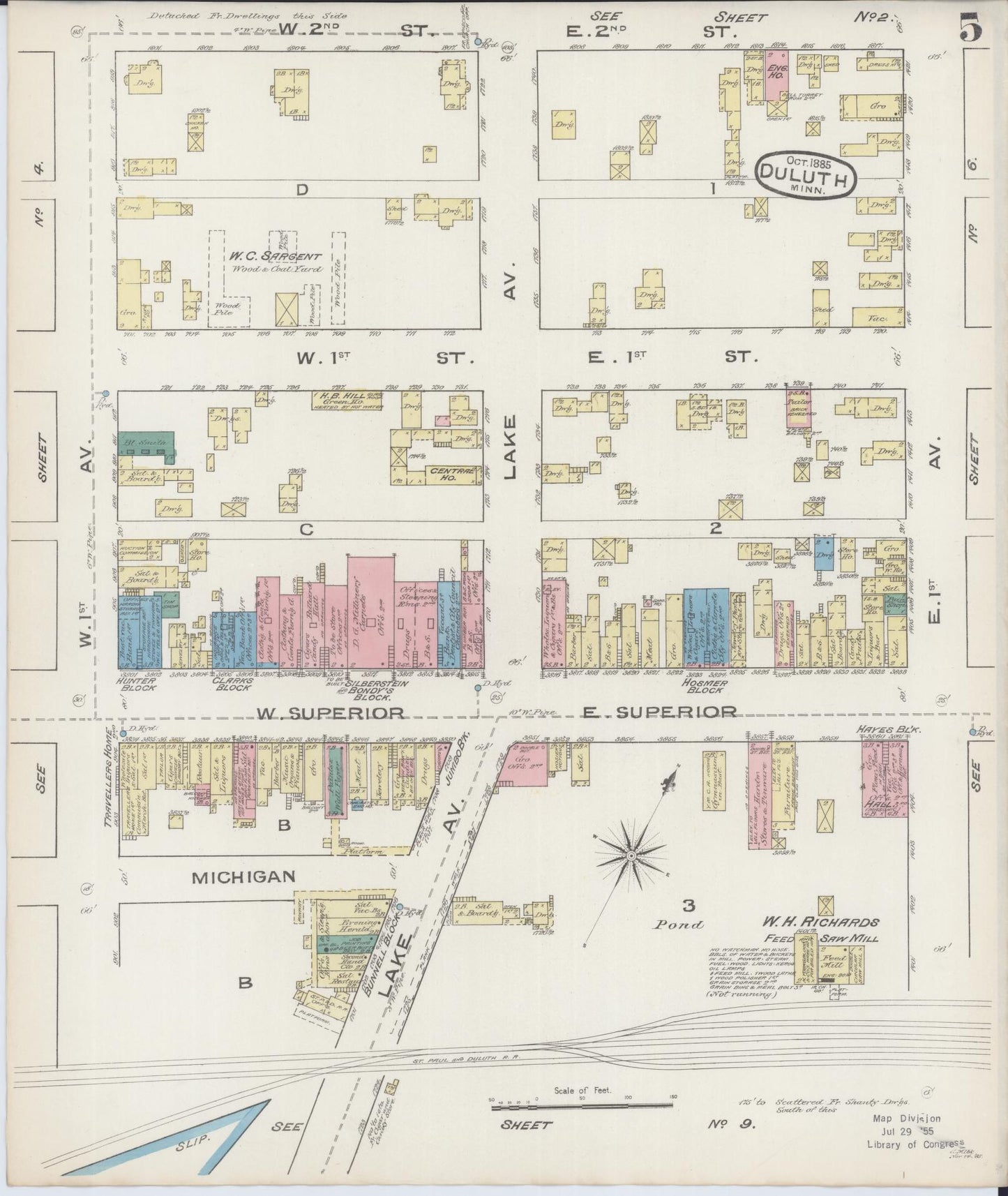 Sanborn Fire Insurance Map from Duluth, Saint Louis County, Minnesota (1885), Sheet #0005 - Historic Sanborn Fire Insurance Map Print, vintage old map wall art, antique decor, genealogy gift, Minnesota Minnesota map