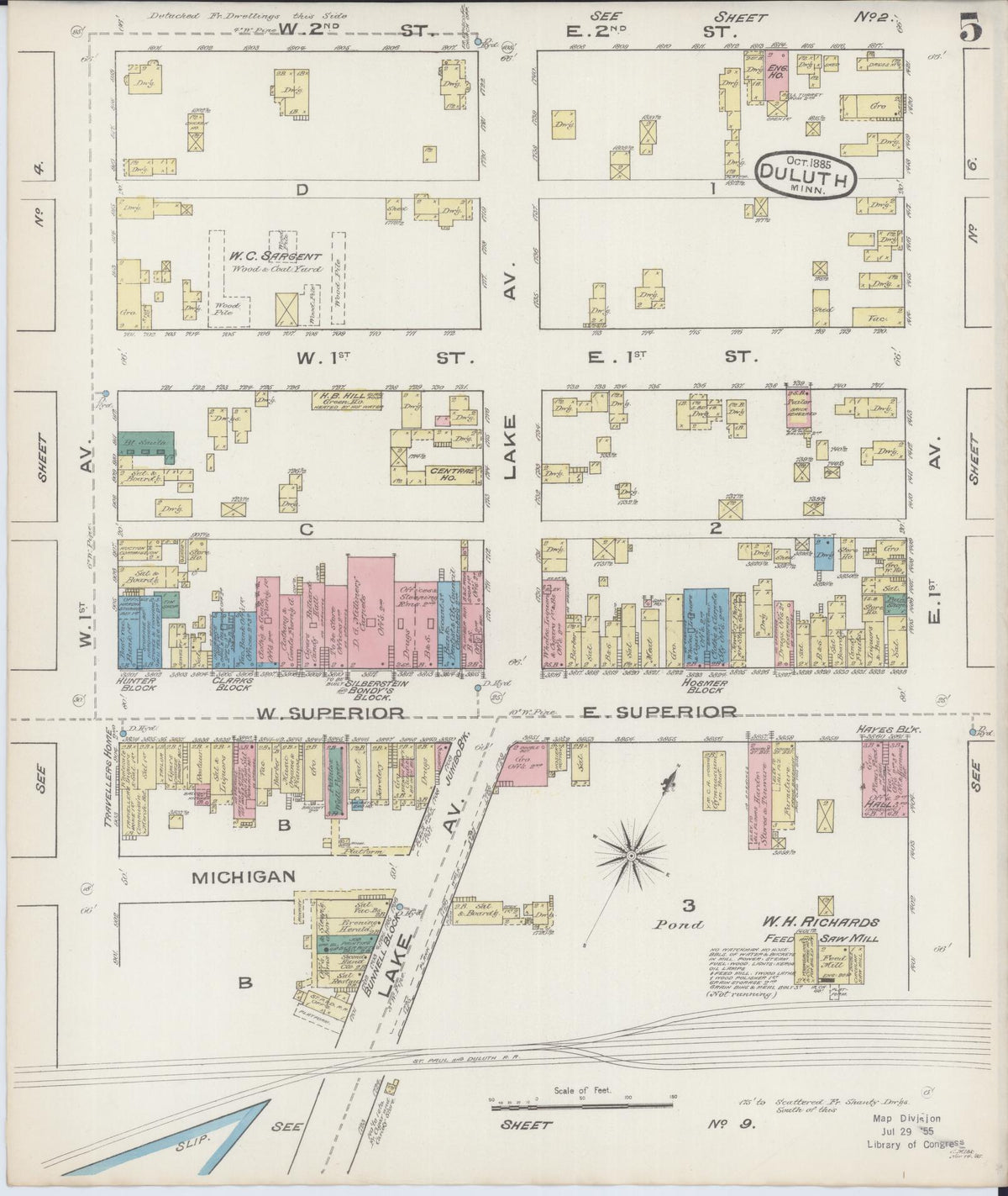 Sanborn Fire Insurance Map from Duluth, Saint Louis County, Minnesota (1885), Sheet #0005 - Historic Sanborn Fire Insurance Map Print, vintage old map wall art, antique decor, genealogy gift, Minnesota Minnesota map