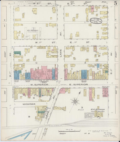 Sanborn Fire Insurance Map from Duluth, Saint Louis County, Minnesota (1885), Sheet #0005 - Historic Sanborn Fire Insurance Map Print, vintage old map wall art, antique decor, genealogy gift, Minnesota Minnesota map