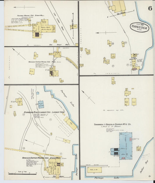 Sanborn Fire Insurance Map from Houghton, Houghton County, Michigan (1888), Sheet #0006 - Historic Sanborn Fire Insurance Map Print, vintage old map wall art, antique decor, genealogy gift, Michigan Michigan map