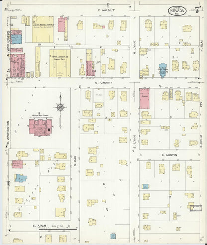 Sanborn Fire Insurance Map from Nevada, Vernon County, Missouri (1914), Sheet #0007 - Complete Map Set gallery image, historic Sanborn map, vintage wall art, Missouri Missouri