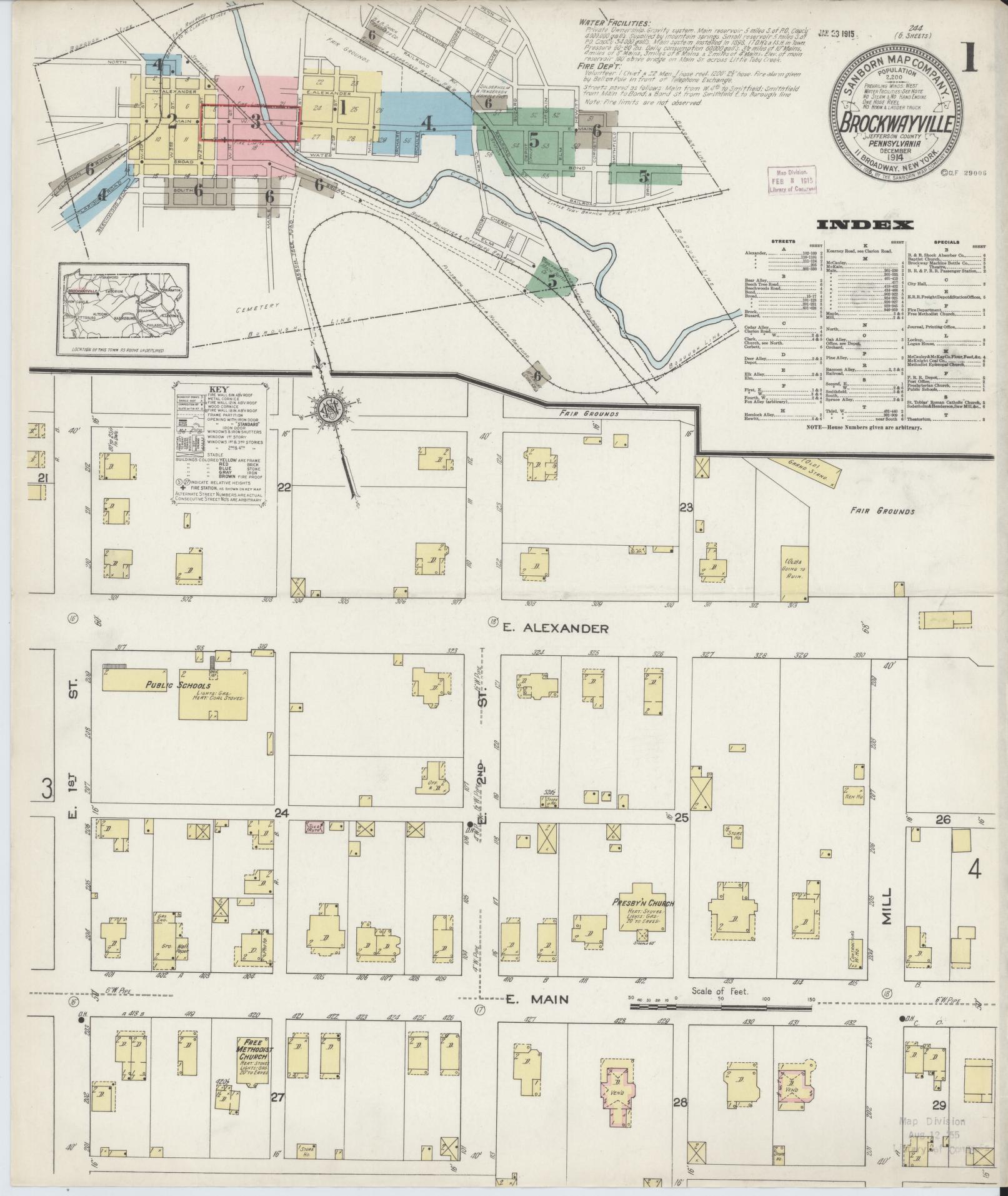 Sanborn Fire Insurance Map from Brockway, Jefferson County, Pennsylvania (1914), Sheet #0001 - Historic Sanborn Fire Insurance Map Print, vintage old map wall art, antique decor, genealogy gift, Pennsylvania Pennsylvania map