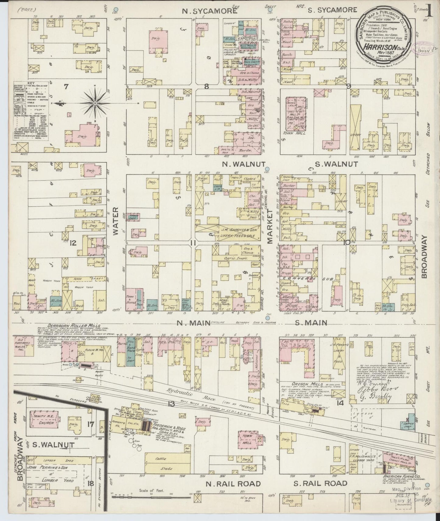 Sanborn Fire Insurance Map from Harrison, Hamilton County, Ohio (1887), Sheet #0001 - Complete Map Set gallery image, historic Sanborn map, vintage wall art, Ohio Ohio