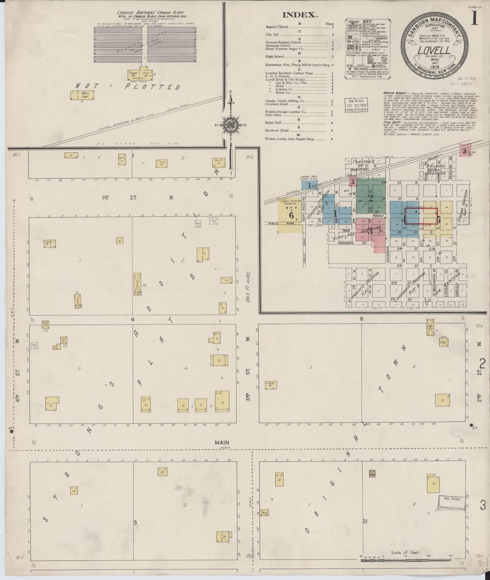 Sanborn Fire Insurance Map from Lovell, Big Horn County, Wyoming. (1918) – Historic Sanborn Fire Insurance Map Print