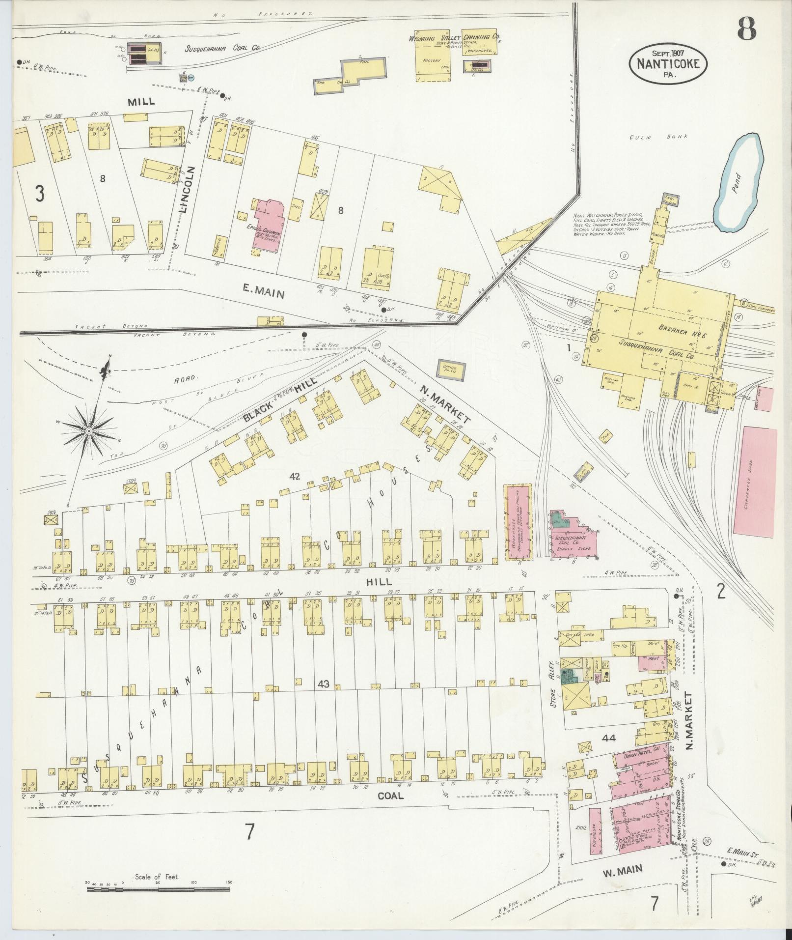 Sanborn Fire Insurance Map from Nanticoke, Luzerne County, Pennsylvania (1907), Sheet #0008 - Historic Sanborn Fire Insurance Map Print, vintage old map wall art, antique decor, genealogy gift, Pennsylvania Pennsylvania map