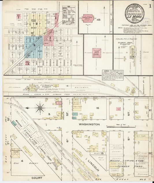 Sanborn Fire Insurance Map from Le Mars, Plymouth County, Iowa (1883), Sheet #0001 - Historic Sanborn Fire Insurance Map Print, vintage old map wall art