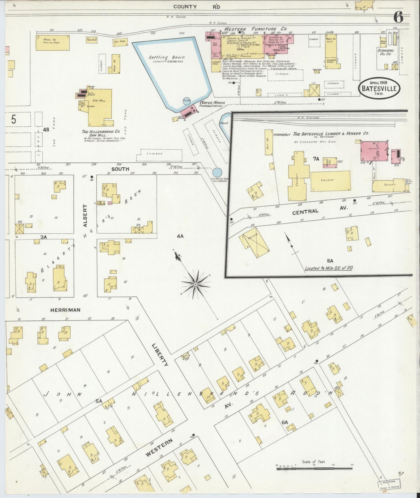 Sanborn Fire Insurance Map from Batesville, Ripley County, Indiana (1909), Sheet #0006 - Complete Map Set gallery image, historic Sanborn map, vintage wall art, Indiana Indiana