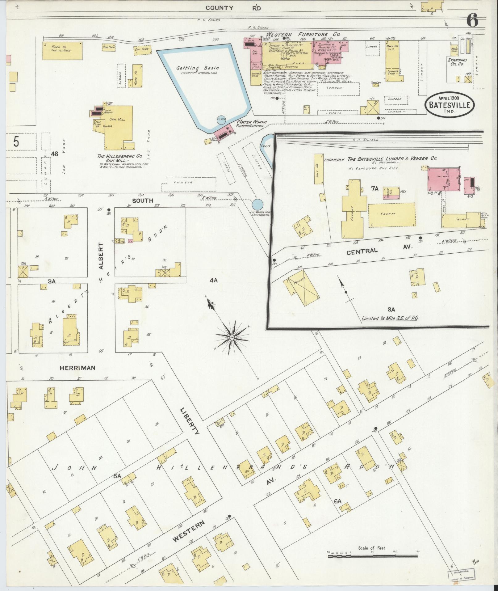 Sanborn Fire Insurance Map from Batesville, Ripley County, Indiana (1909), Sheet #0006 - Complete Map Set gallery image, historic Sanborn map, vintage wall art, Indiana Indiana