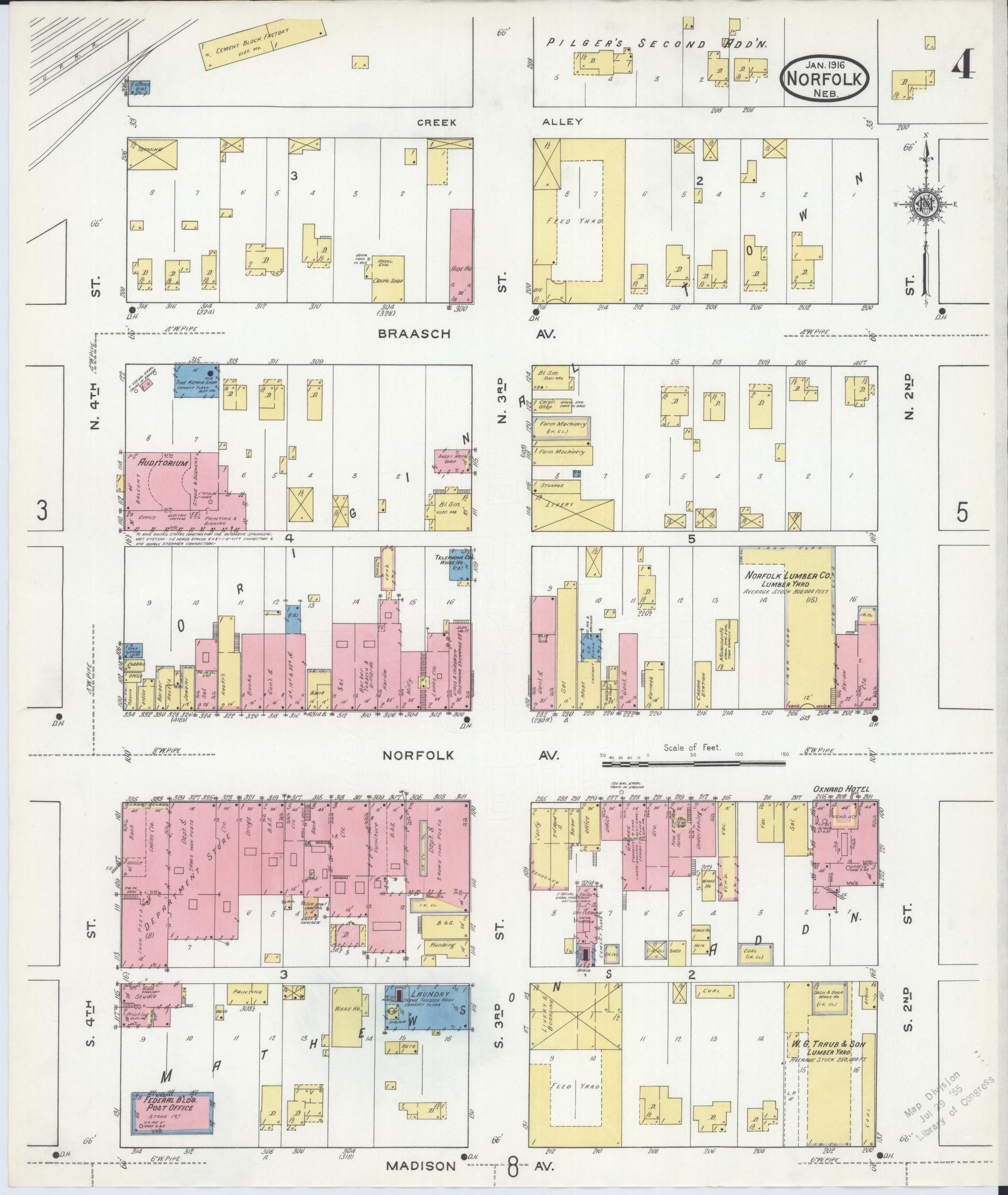Sanborn Fire Insurance Map from Norfolk, Madison County, Nebraska (1916), Sheet #0004 - Complete Map Set gallery image, historic Sanborn map, vintage wall art, Nebraska Nebraska