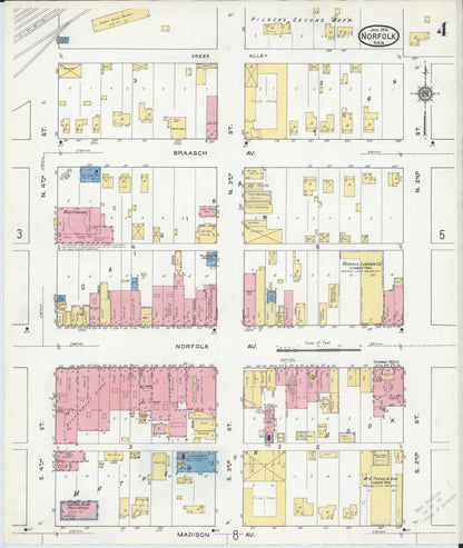 Sanborn Fire Insurance Map from Norfolk, Madison County, Nebraska (1916), Sheet #0004 - Complete Map Set gallery image, historic Sanborn map, vintage wall art, Nebraska Nebraska