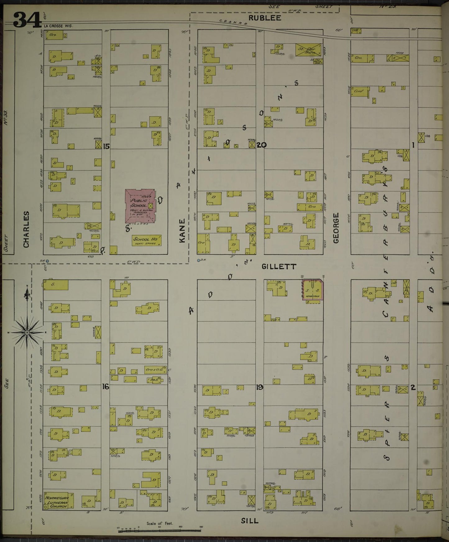 Sanborn Fire Insurance Map from La Crosse, La Crosse County, Wisconsin (1891), Sheet #0034 - Historic Sanborn Fire Insurance Map Print, vintage old map wall art, antique decor, genealogy gift, Wisconsin Wisconsin map