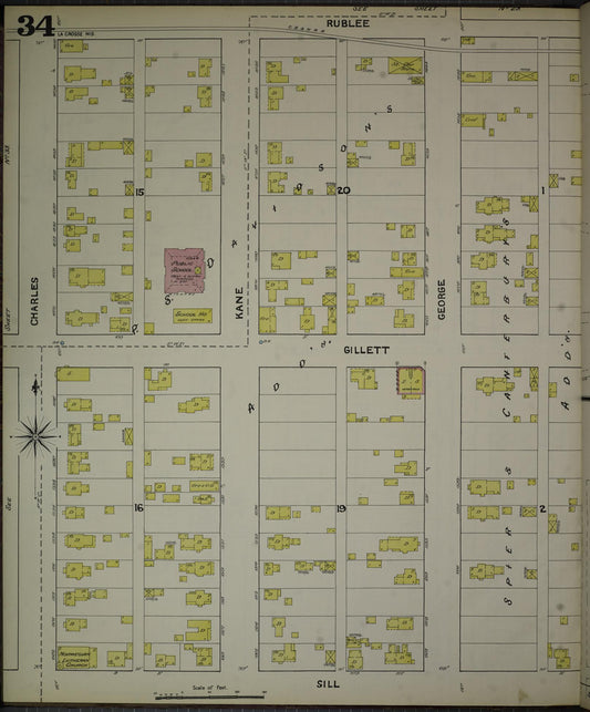 Sanborn Fire Insurance Map from La Crosse, La Crosse County, Wisconsin (1891), Sheet #0034 - Historic Sanborn Fire Insurance Map Print, vintage old map wall art, antique decor, genealogy gift, Wisconsin Wisconsin map