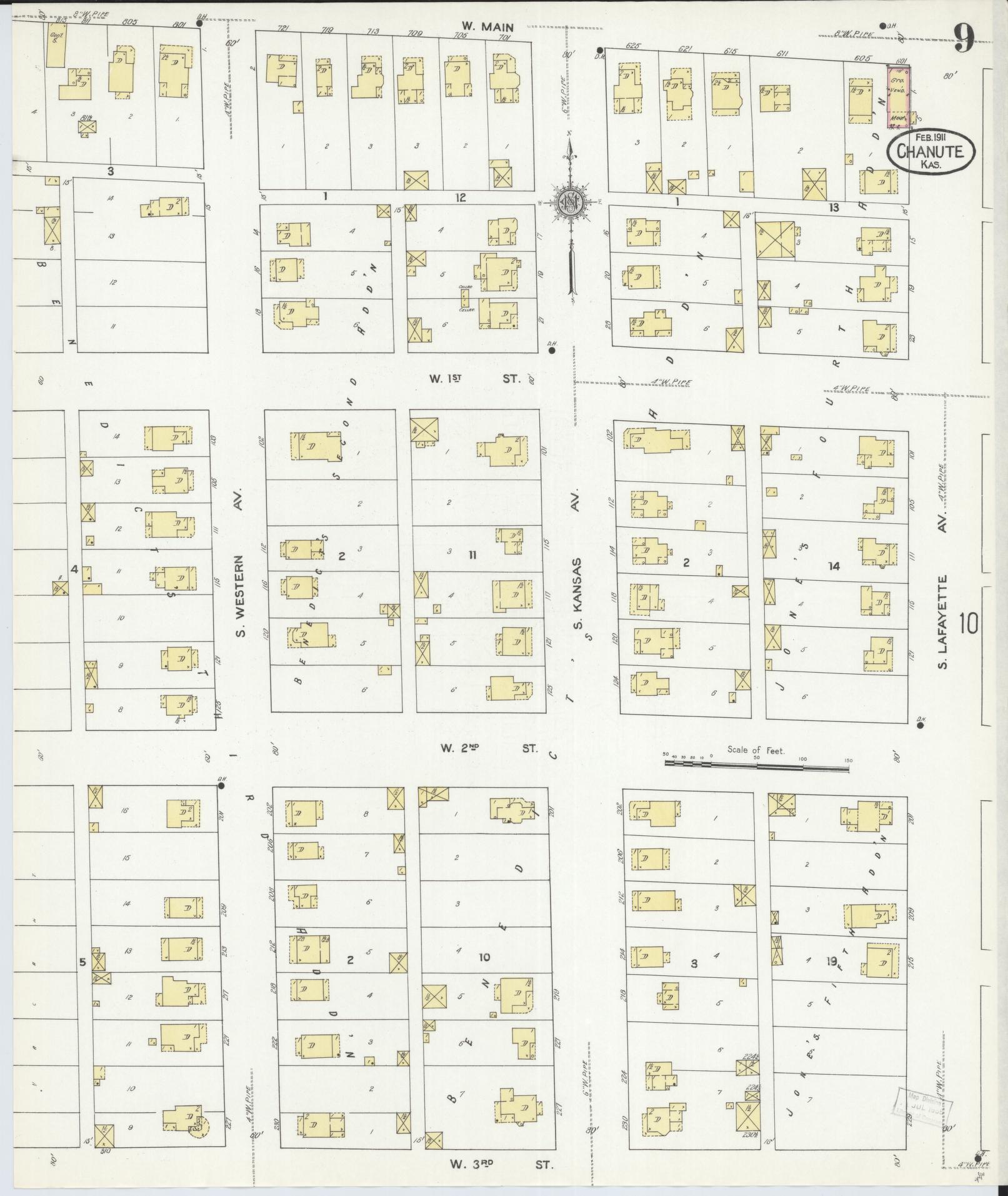 Sanborn Fire Insurance Map from Chanute, Neosho County, Kansas (1911), Sheet #0009 - Complete Map Set gallery image, historic Sanborn map, vintage wall art, Kansas Kansas