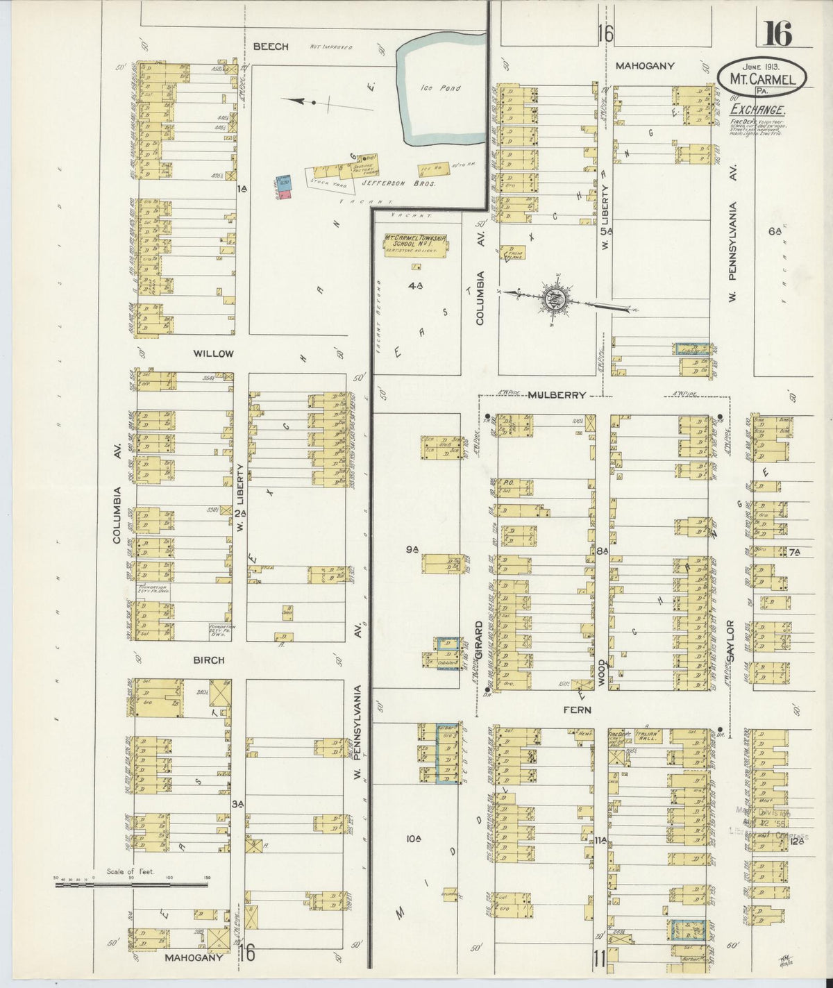 Sanborn Fire Insurance Map from Mount Carmel, Northumberland County, Pennsylvania (1913), Sheet #0016 - Complete Map Set gallery image, historic Sanborn map, vintage wall art, Pennsylvania Pennsylvania