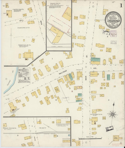 Sanborn Fire Insurance Map from Cassadaga, Chautauqua County, New York (1904), Sheet #0001 - Complete Map Set gallery image, historic Sanborn map, vintage wall art, New York New York