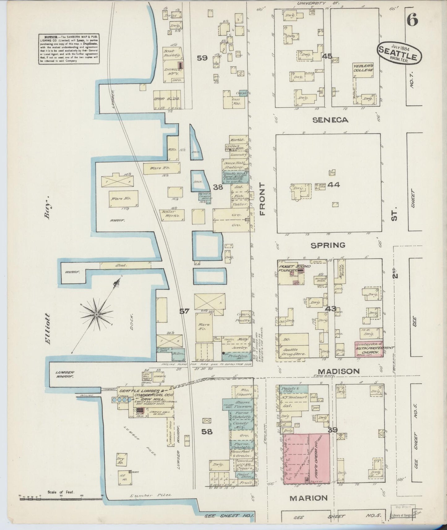 Sanborn Fire Insurance Map from Seattle, King County, Washington (1884), Sheet #0006 - Complete Map Set gallery image, historic Sanborn map, vintage wall art, Washington Washington