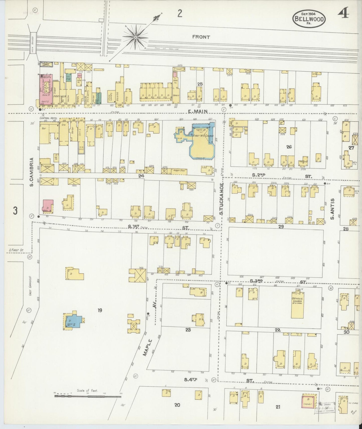 Sanborn Fire Insurance Map from Bellwood, Blair County, Pennsylvania (1904), Sheet #0004 - Historic Sanborn Fire Insurance Map Print, vintage old map wall art, antique decor, genealogy gift, Pennsylvania Pennsylvania map