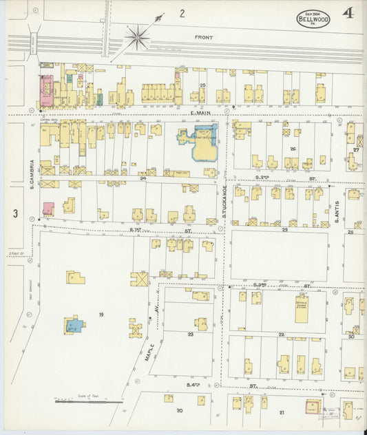 Sanborn Fire Insurance Map from Bellwood, Blair County, Pennsylvania (1904), Sheet #0004 - Historic Sanborn Fire Insurance Map Print, vintage old map wall art, antique decor, genealogy gift, Pennsylvania Pennsylvania map
