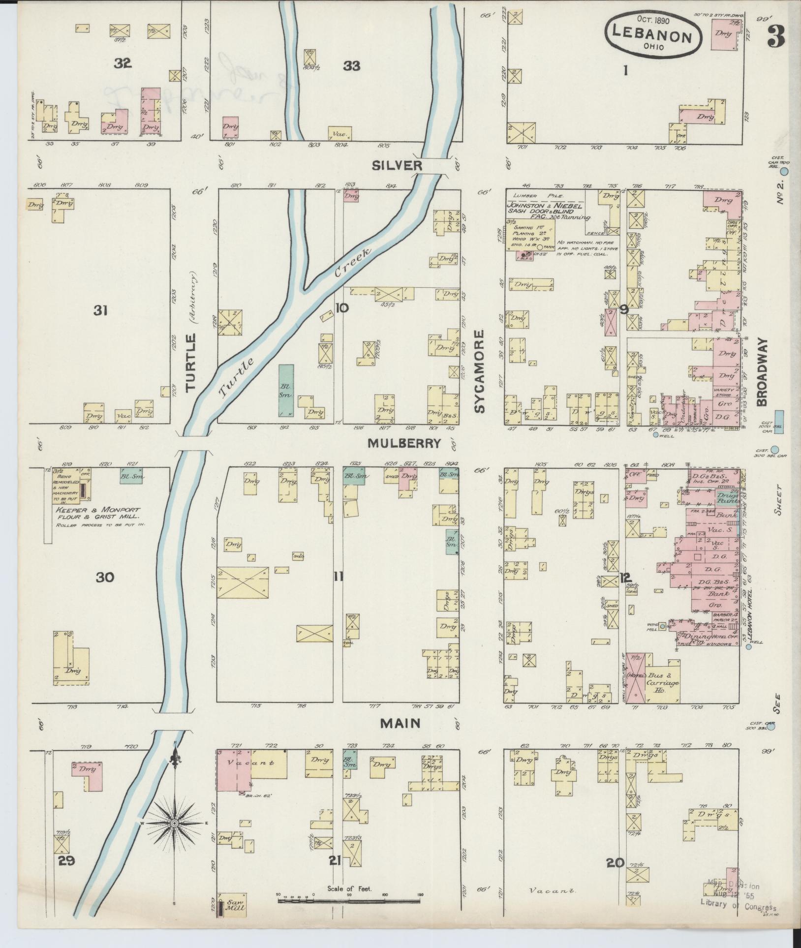 Sanborn Fire Insurance Map from Lebanon, Warren County, Ohio (1890), Sheet #0003 - Complete Map Set gallery image, historic Sanborn map, vintage wall art, Ohio Ohio