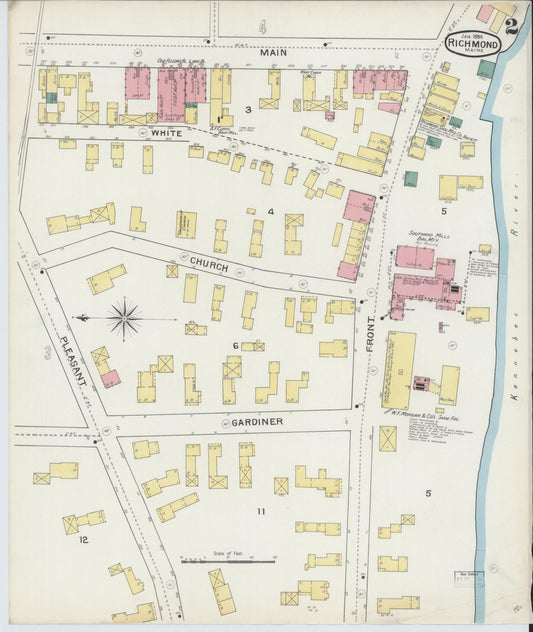 Sanborn Fire Insurance Map from Richmond, Sagadahoc County, Maine (1894), Sheet #0002 - Historic Sanborn Fire Insurance Map Print, vintage old map wall art, antique decor, genealogy gift, Maine Maine map