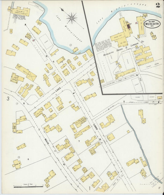 Sanborn Fire Insurance Map from Meredith, Belknap County, New Hampshire (1899), Sheet #0002 - Historic Sanborn Fire Insurance Map Print, vintage old map wall art, antique decor, genealogy gift, New Hampshire New Hampshire map