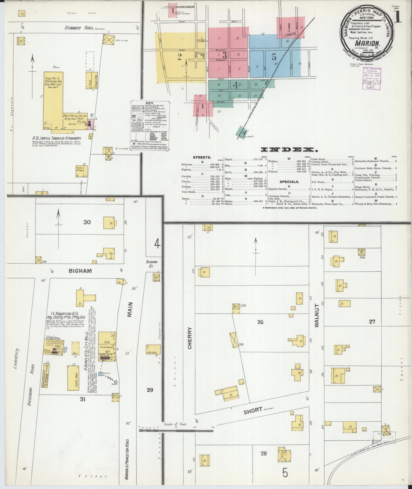 Sanborn Fire Insurance Map from Marion, Crittenden County, Kentucky. (1901) – Historic Sanborn Fire Insurance Map Print