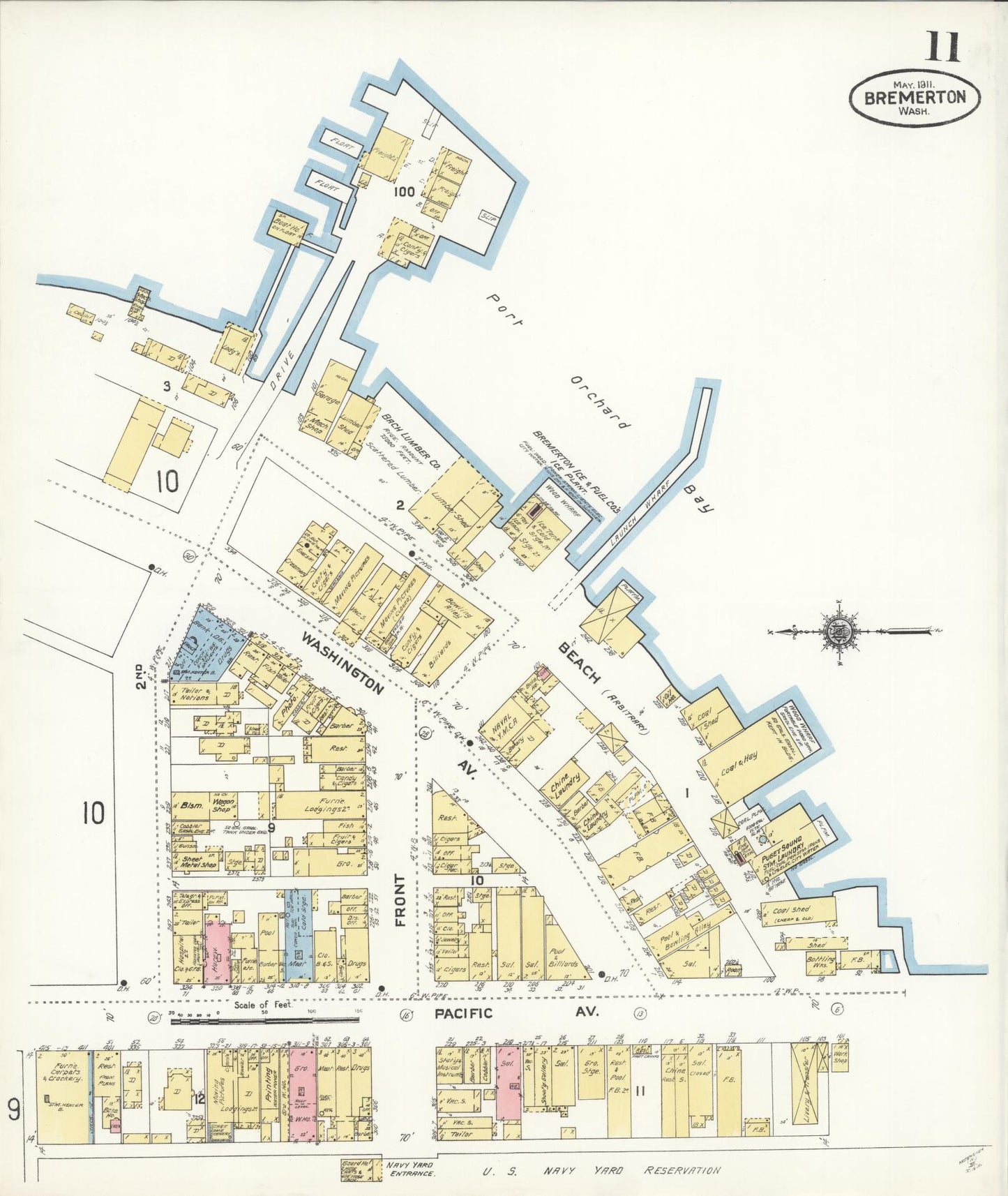 Sanborn Fire Insurance Map from Bremerton, Kitsap County, Washington (1911), Sheet #0011 - Complete Map Set gallery image, historic Sanborn map, vintage wall art, Washington Washington