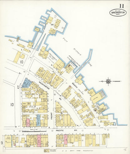 Sanborn Fire Insurance Map from Bremerton, Kitsap County, Washington (1911), Sheet #0011 - Complete Map Set gallery image, historic Sanborn map, vintage wall art, Washington Washington