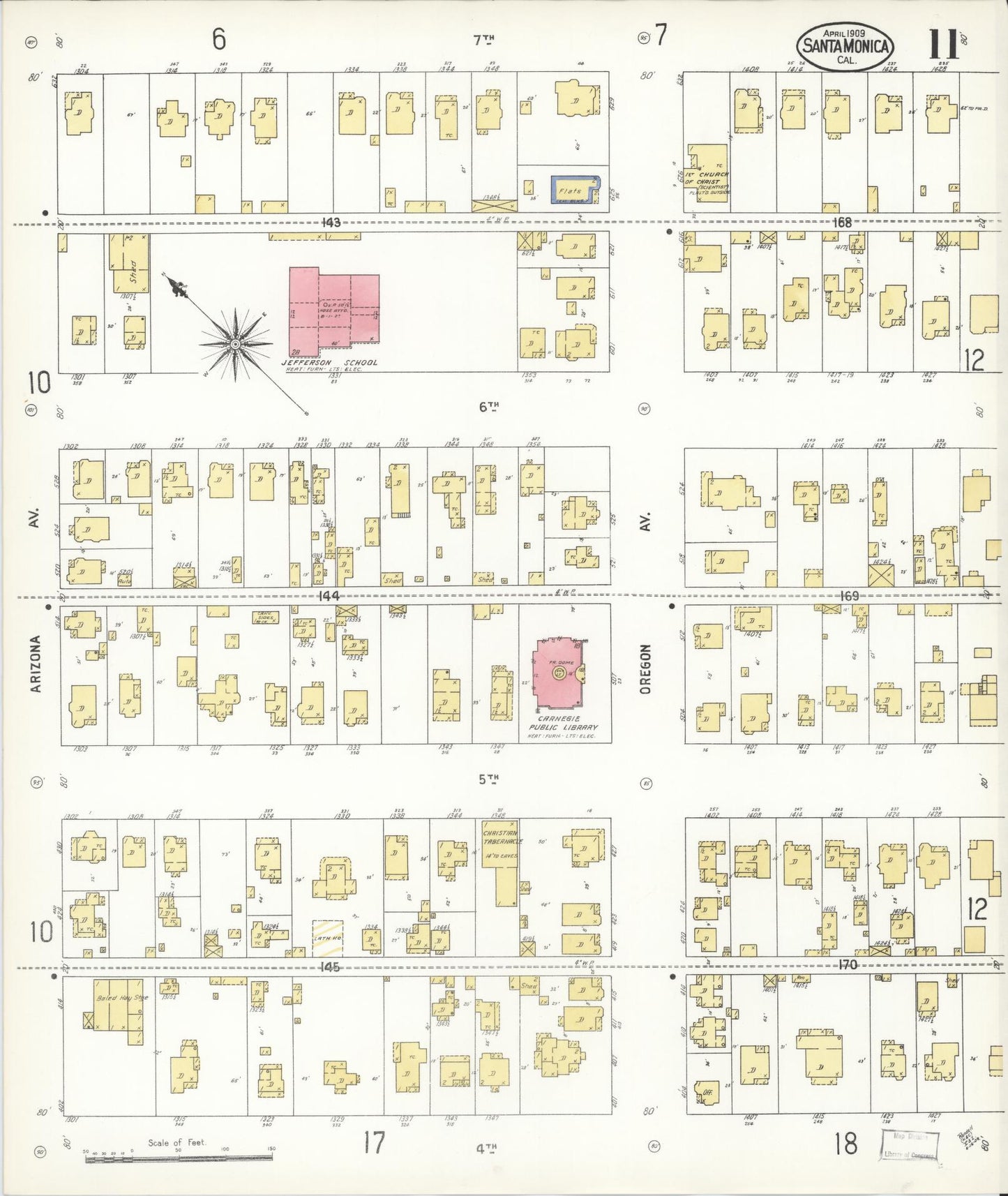 Sanborn Fire Insurance Map from Santa Monica, Los Angeles County, California (1909), Sheet #0011 - Complete Map Set gallery image, historic Sanborn map, vintage wall art, California California