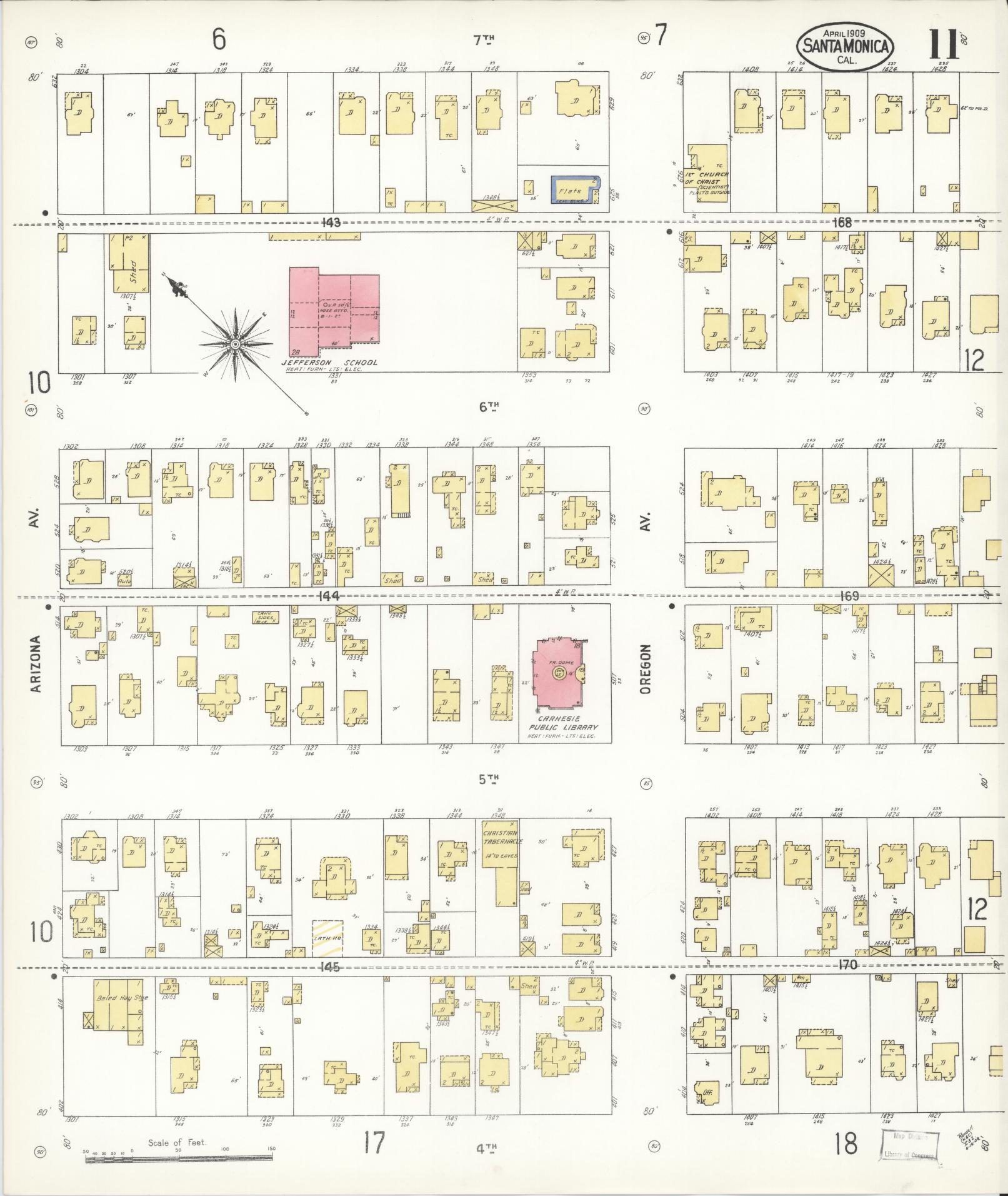 Sanborn Fire Insurance Map from Santa Monica, Los Angeles County, California (1909), Sheet #0011 - Complete Map Set gallery image, historic Sanborn map, vintage wall art, California California