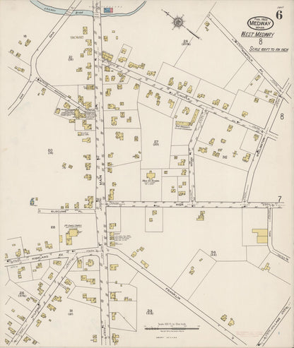 Sanborn Fire Insurance Map from Medway, Norfolk County, Massachusetts (1922), Sheet #0006 - Historic Sanborn Fire Insurance Map Print, vintage old map wall art, antique decor, genealogy gift, Massachusetts Massachusetts map
