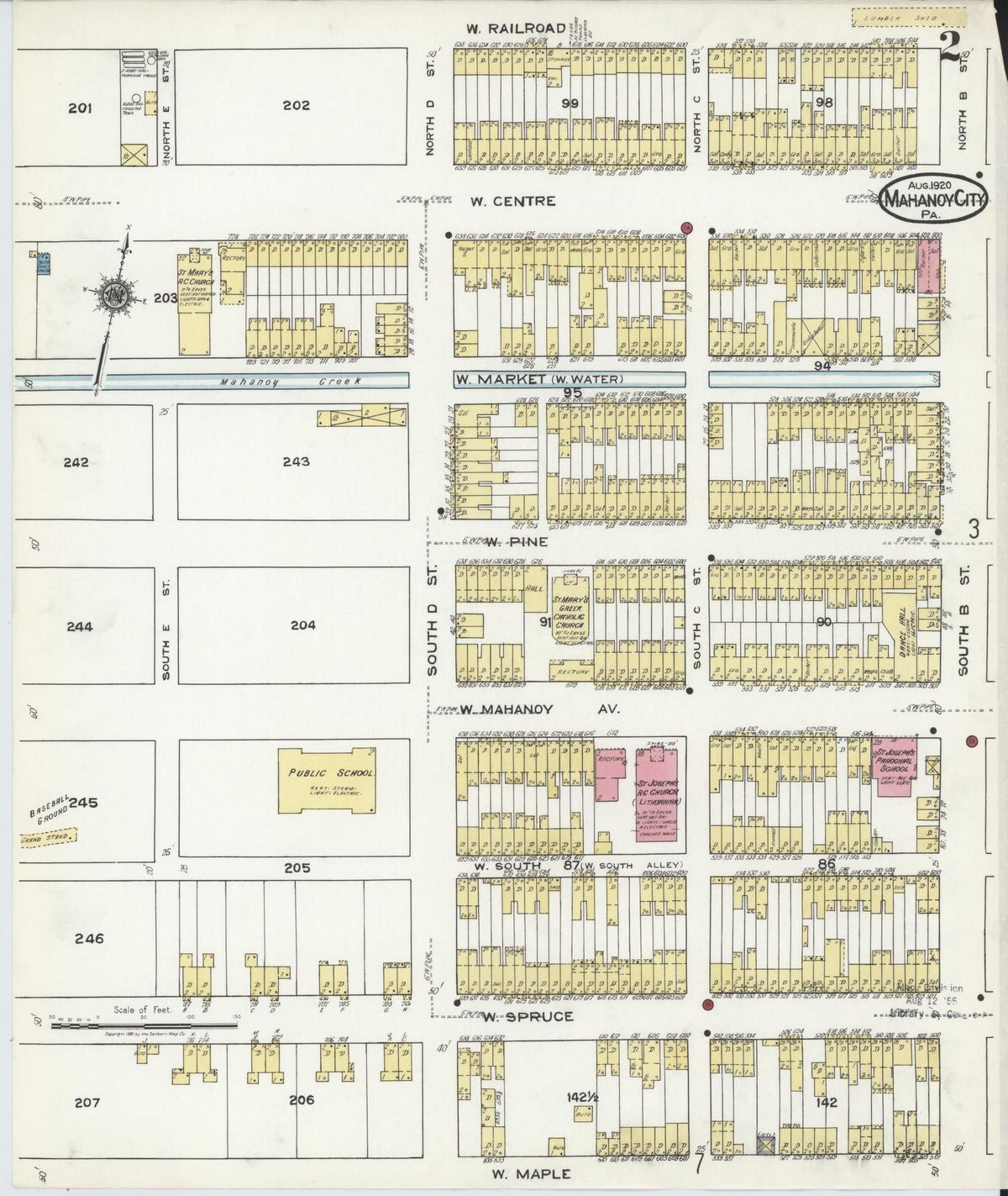 Sanborn Fire Insurance Map from Mahanoy City, Schuylkill County, Pennsylvania (1920), Sheet #0002 - Complete Map Set gallery image, historic Sanborn map, vintage wall art, Pennsylvania Pennsylvania