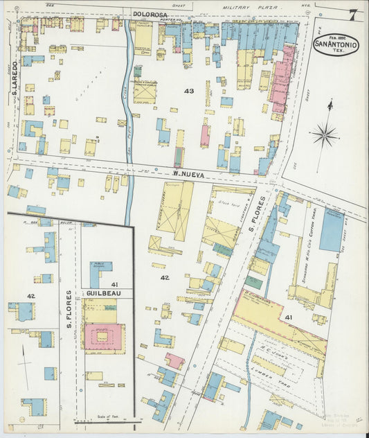 Sanborn Fire Insurance Map from San Antonio, Bexar County, Texas (1892), Sheet #0007 - Historic Sanborn Fire Insurance Map Print, vintage old map wall art, antique decor, genealogy gift, Texas Texas map